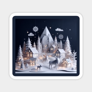 Delightful Paper Art Style Winter Wildlife Scene Magnet