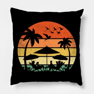 Family Vacation Tropical Summer Palm Tree Beach Retro Vintage Sunset Pillow