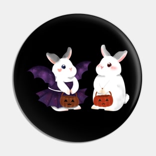 couple white rabbit and overdress bat rabbit _ Bunniesmee Halloween edition Pin