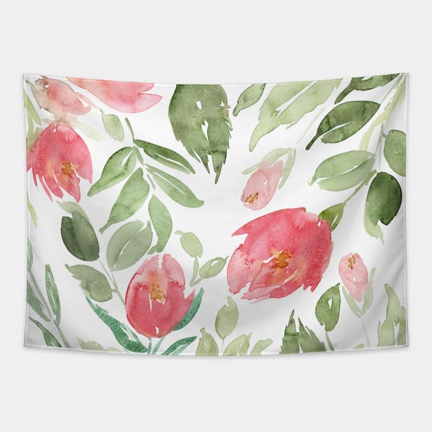 Painterly Red Floral Pattern Tapestry by LThomasDesigns