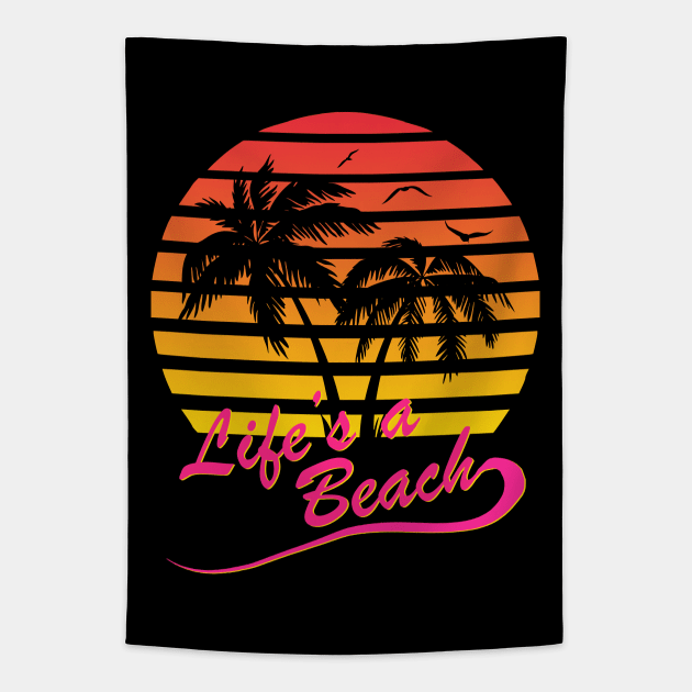 Life's a Beach 80s Tropical Sunset Tapestry by Nerd_art