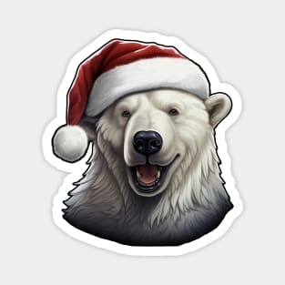 Adorable Polar Bear Wearing a Santa Claus Hat Magnet