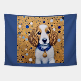 Gustav Klimt Style Puppy Dog with Blue Collar Tapestry