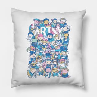 Artsy Doodle style artist animals puns characters Pillow