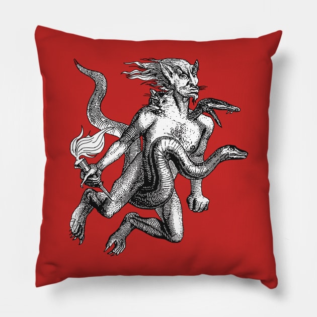 Three Headed Man, Serpent, And Cat Dictionnaire Infernal Cut Out Pillow by taiche