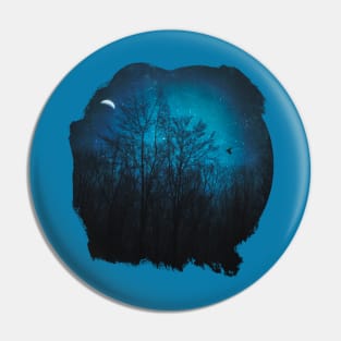 Moody Trees - Night Scene With Tree Silhouettes and Half Moon Pin