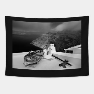 Boat on the roof - Santorini island Tapestry