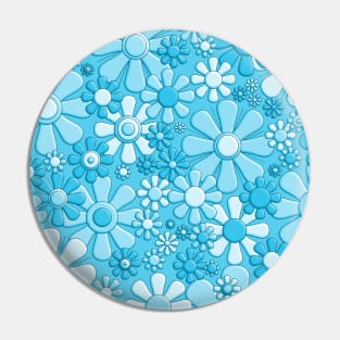 Retro Plastic Flowers Light Blue 60s 70s Floral Print Pattern Pin