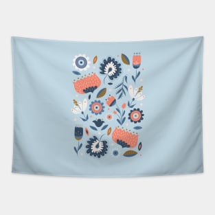 Folk Art Florals in Pink + Blue Tapestry