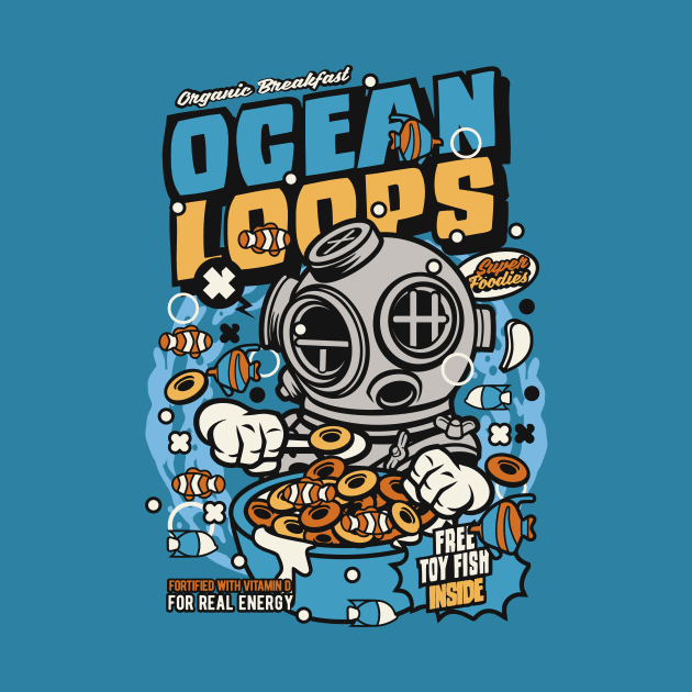 Retro Cartoon Cereal Box // Cereal Ocean Loops // Funny Vintage Breakfast Cereal by SLAG_Creative