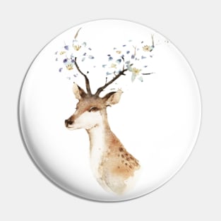 Deer Portrait with Flowers Pin