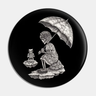 Fantasy surreal cat and girl skull. Pin