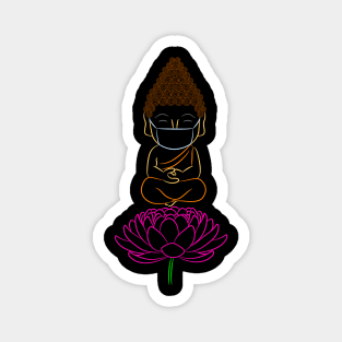 Adorable Buddha wearing a protective mask against Coronavirus while meditating on a Lotus flower Magnet