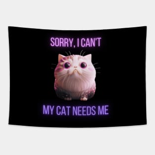 Sorry, i can't...my cat needs me! neon violet Tapestry