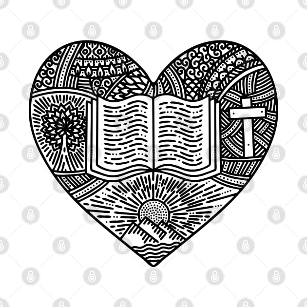 A hand-drawn heart, the Bible, the journey from creation to redemption by Reformer