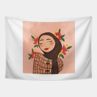 Flower girl in brown hijab Tapestry