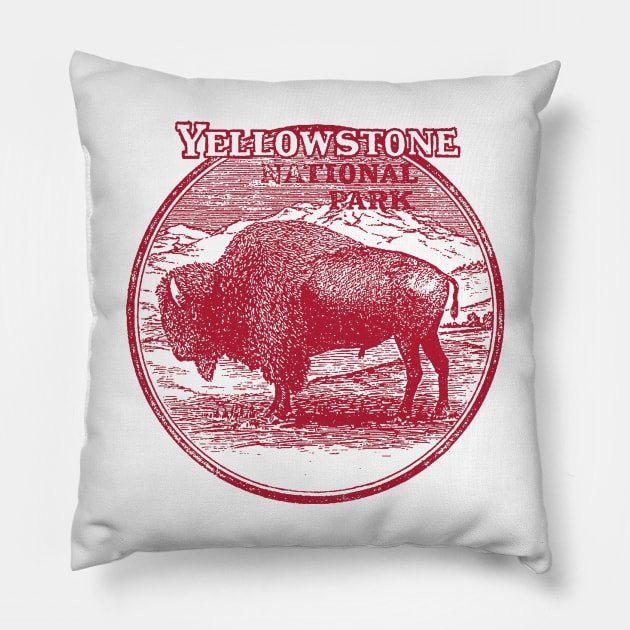 Yellowstone National Park Vintage Bison Pillow by Hilda74