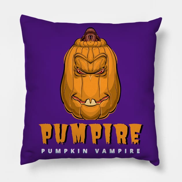 Pumpkin vampire halloween Pillow by Tecnofa