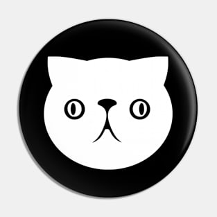 Persian cat's face. Derpy, cute chonk in white ink Pin