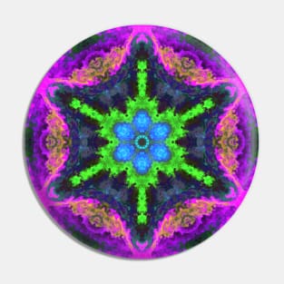 Psychedelic Hippie Flower Blue Green and Purple Pin