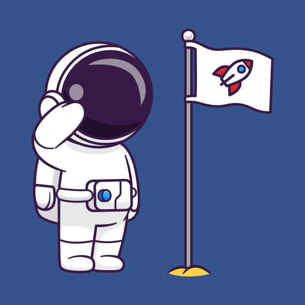 Cute Astronaut Respect Rocket Flag Cartoon by Catalyst Labs