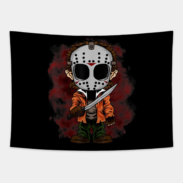 Horror Killer Boy Cartoon Wearing Scary Mask Halloween Gifts Tapestry by hardyhtud