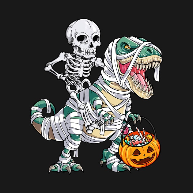 Skeleton Riding Mummy Dinosaur T rex Halloween Kids Boys Men by jrgenbode