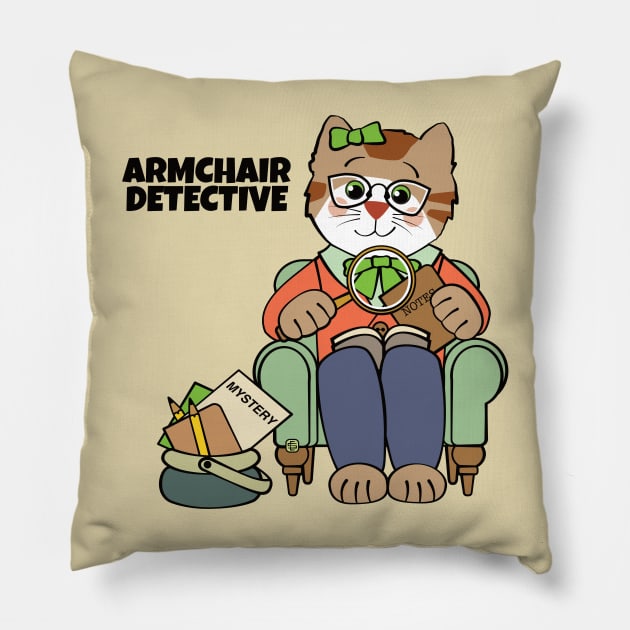 Armchair Detective Girl Cat Pillow by Sue Cervenka