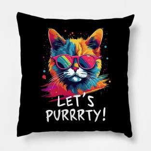 Party Cat in Sunglasses Men Women 90s Retro Pun Funny Cat Pillow