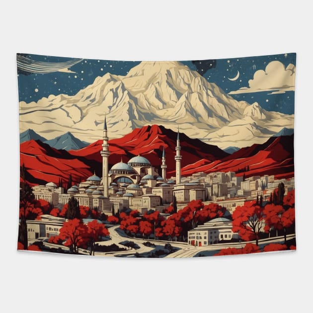 Ankara Turkey Starry Night Vintage Retro Travel Tourism Tapestry by TravelersGems