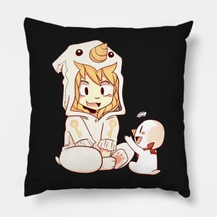 Lucy in Plue onesie sticker Pillow