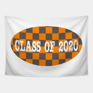 Class of 2020 Orange and Smokey Grey Checker Pattern Tapestry