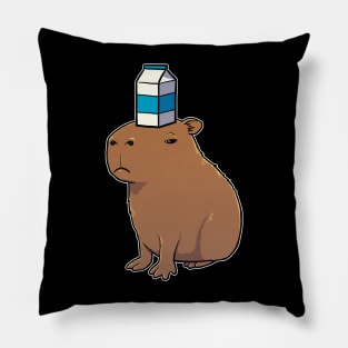 Capybara with Milk on its head Pillow