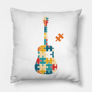 Retro Style Puzzle Acoustic Guitar Silhouette Pillow