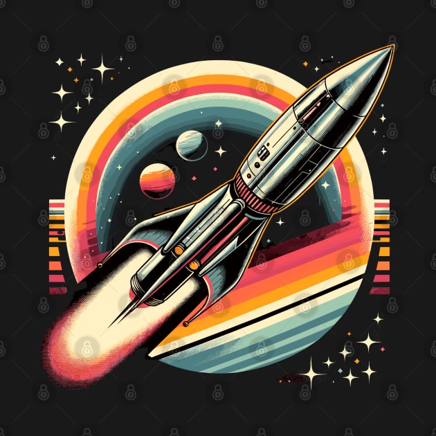 Galactic Voyage: Retro Rocket's Stellar Journey by Graphic Wonders Emporium