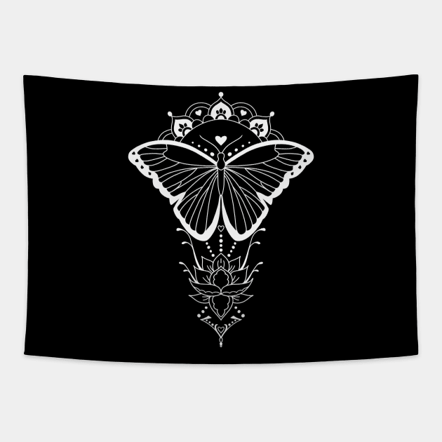 Butterfly Lotus Flower Tapestry by Helena Morpho 