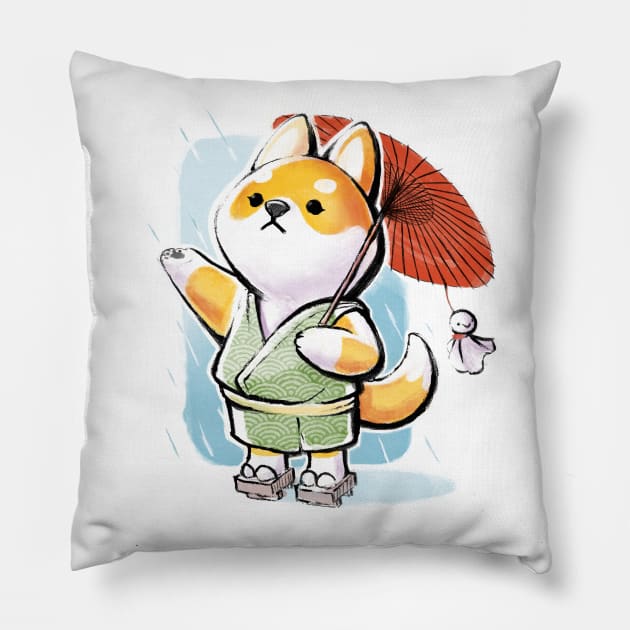 Teru teru bōzu - Shiba Inu Rain - Japanese Umbrella Dog Pillow by BlancaVidal