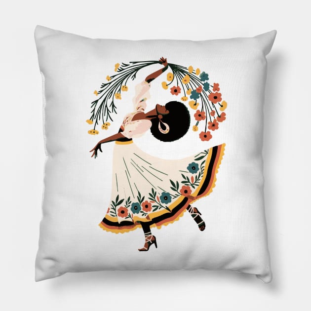 Folk Woman Dancing Pillow by CraftyDesign66