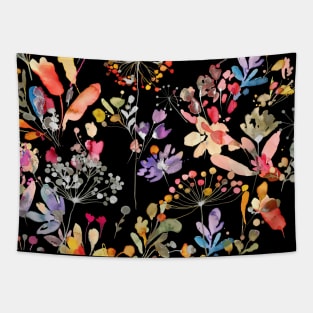 Flowers Wild Grasses Plants Black Tapestry