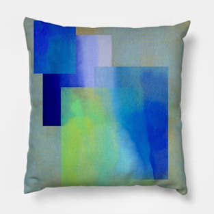 Blue And Green Abstract Watercolor Blocks Pillow