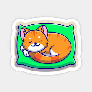 Cute Cat Sleeping On Pillow Cartoon Magnet