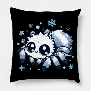 Cute white jumping spider in snowflakes Pillow