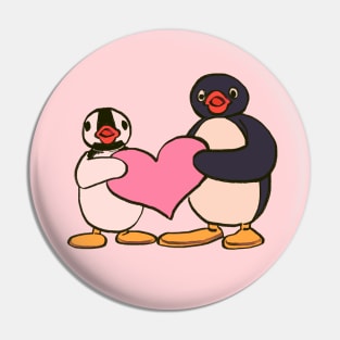 cute pingu and pinga penguin holding heart Pin