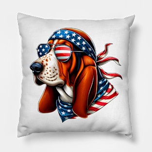 Basset Hound American USA Flag Sunglasses 4th of July Lovers Pillow