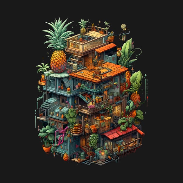 Crazy Pineaple Dream House Cool Isometric Game design by MarikoArt