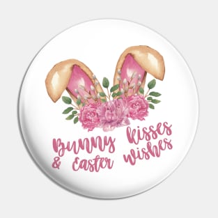 Bunny Kisses & Easter Wishes - Brown Bunny Ears with Pink Flowers Pin