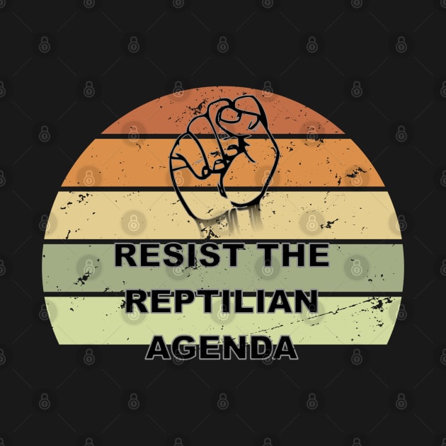 Distressed Resist The Reptilian Agenda Retro Sunset Drawing by Braznyc