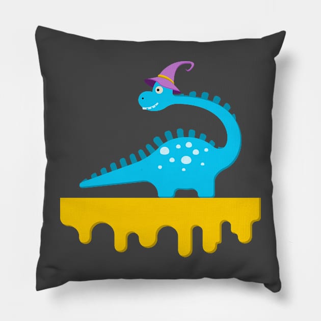 Dino in witch hat. Pillow by lakokakr