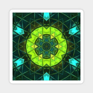 Mosaic Kaleidoscope Flower Green and Blue Magnet