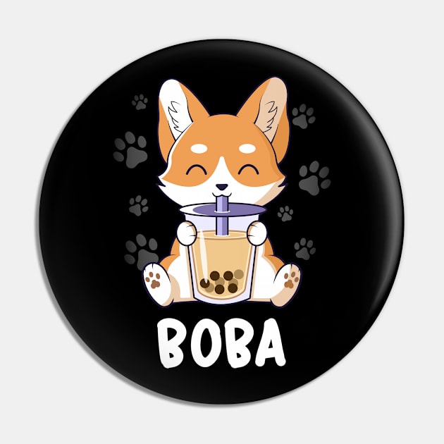 Cute Corgi Puppy Drinking Boba Kawaii Bubble Tea Pin by Graphic Monster